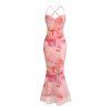 Vacation Couple Outfit Gilded Tie Dye Marble Print Draped Mesh Open Back Bodycon Mermaid Dress and Shirt Set - Rose S | US 4