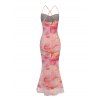 Vacation Couple Outfit Gilded Tie Dye Marble Print Draped Mesh Open Back Bodycon Mermaid Dress and Shirt Set - Rose S | US 4