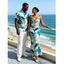 Vacation Couple Outfit Gilded Tie Dye Marble Print Draped Mesh Open Back Bodycon Mermaid Dress and Shirt Set - Rose S | US 4