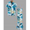 Vacation Couple Outfit Gilded Tie Dye Marble Print Draped Mesh Open Back Bodycon Mermaid Dress and Shirt Set - Bleu S | US 4