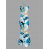 Vacation Couple Outfit Gilded Tie Dye Marble Print Draped Mesh Open Back Bodycon Mermaid Dress and Shirt Set - Bleu S | US 4