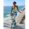 Vacation Dress Gilded Tie Dye Marble Print Draped Mesh Open Back Bodycon Mermaid Dress - Bleu M | US 6