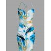 Vacation Dress Gilded Tie Dye Marble Print Draped Mesh Open Back Bodycon Mermaid Dress - Bleu L | US 8-10