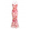 Vacation Dress Gilded Tie Dye Marble Print Draped Mesh Open Back Bodycon Mermaid Dress - Rose S | US 4