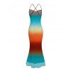 Vacation Dress Ombre Rainbow Color Draped Mesh Bodycon Mermaid Dress - multicolor S | US 4