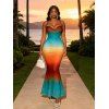 Vacation Dress Ombre Rainbow Color Draped Mesh Bodycon Mermaid Dress - multicolor M | US 6