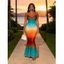 Vacation Dress Ombre Rainbow Color Draped Mesh Bodycon Mermaid Dress - multicolor XXL | US 14