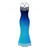 Vacation Dress Ombre Print Draped Mesh Open Back Bodycon Mermaid Dress - Bleu S | US 4
