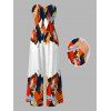 Vacation Jumpsuit Abstract Colorblock Oil Painting Leaf Print Bowknot Pocket Off the Shoulder Jumpsuit - multicolor XXL | US 14