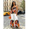 Vacation Jumpsuit Abstract Colorblock Oil Painting Leaf Print Bowknot Pocket Off the Shoulder Jumpsuit - multicolor XXL | US 14