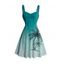 Beach Vacation Dress Ombre Hand-drwan Tropical Coconut Tree Print Ruched Bust Mini Dress - Turquoise Foncée XXXXXL | US 20