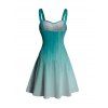 Beach Vacation Dress Ombre Hand-drwan Tropical Coconut Tree Print Ruched Bust Mini Dress - Turquoise Foncée XXXXXL | US 20