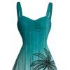 Beach Vacation Dress Ombre Hand-drwan Tropical Coconut Tree Print Ruched Bust Mini Dress - Turquoise Foncée XXXXXL | US 20