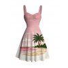 Vacation Dress Coconut Tree Beach Landscape Print Ruched Bust Mini Dress - Rose XXXXXL | US 20