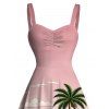 Vacation Dress Coconut Tree Beach Landscape Print Ruched Bust Mini Dress - Rose XXXXXL | US 20