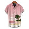 Men's Vacation Shirt Coconut Tree Beach Landscape Print Button Up Shirt - Rose 5XL