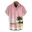 Men's Vacation Shirt Coconut Tree Beach Landscape Print Button Up Shirt - Rose 5XL
