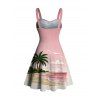 Vacation Couple Outfit Coconut Tree Beach Landscape Print Ruched Bust Mini Dress and Shirt Set - Rose S | US 4