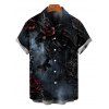 Gothic Couple Outfit Rose Floral Butterfly Print Ruffle Cold Shoulder Lace Up Belt Handkerchief Dress and Shirt Set - Noir S | US 4