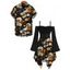 Gothic Couple Outfit Skulls Spider Web Daisy Floral Print Ruffle Cold Shoulder Lace Up Belt Bell Sleeve Handkerchief Dress and Shirt Set - Noir S | US 4