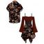 Gothic Couple Outfit Skeleton Skulls Heart Spider Web Print Ruffle Cold Shoulder Lace Up Belt Handkerchief Dress and Shirt Set - Rouge foncé S | US 4