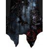 Gothic Dress Rose Floral Butterfly Print Ruffle Cold Shoulder Lace Up Belt Bell Sleeve Handkerchief Dress - Noir XXL | US 14