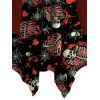 Gothic Dress Skeleton Skulls Heart Spider Web Print Ruffle Cold Shoulder Lace Up Belt Bell Sleeve Handkerchief Dress - Rouge Vineux XXL | US 14