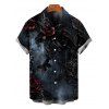 Men's Gothic Shirt Rose Floral Butterfly Print Button Up Shirt - Noir 5XL