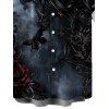 Men's Gothic Shirt Rose Floral Butterfly Print Button Up Shirt - Noir 5XL