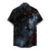 Men's Gothic Shirt Rose Floral Butterfly Print Button Up Shirt - Noir 5XL
