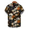 Men's Gothic Shirt Skulls Spider Web Daisy Floral Print Button Up Shirt - Noir S