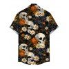 Men's Gothic Shirt Skulls Spider Web Daisy Floral Print Button Up Shirt - Noir XL