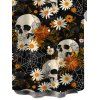 Men's Gothic Shirt Skulls Spider Web Daisy Floral Print Button Up Shirt - Noir XL
