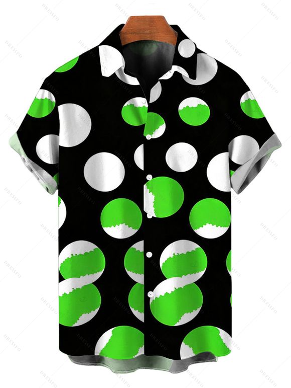 Vacation Couple Outfit Colorblock Polka Dots Print Ruched One Shoulder Bodycon Maxi Dress and Shirt Set - Vert S | US 4