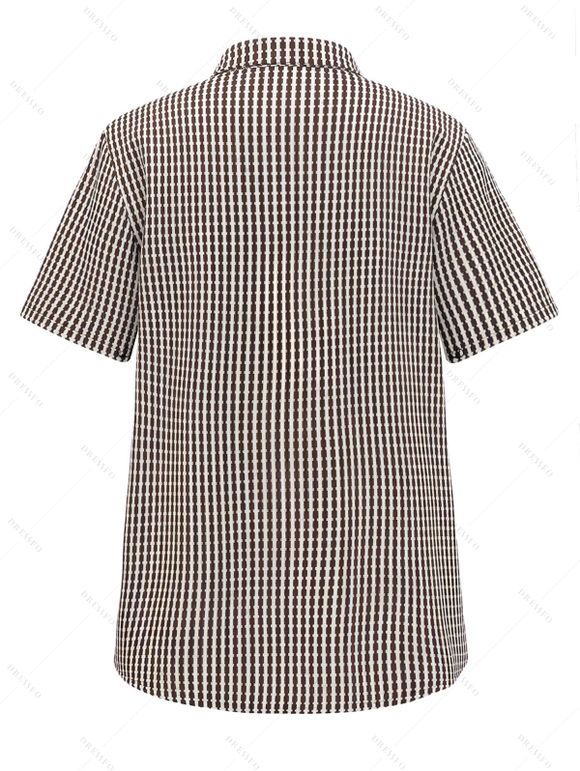 Men's Vintage Shirt Fine Check Print Button Up Textured Shirt - marron foncé 2XL