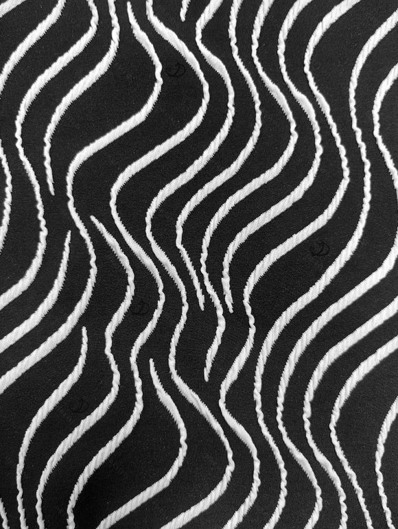 Vintage Dress Monochrome Wave Striped Print Spaghetti Strap Bodycon Maxi Textured Dress - Noir XXL | US 14