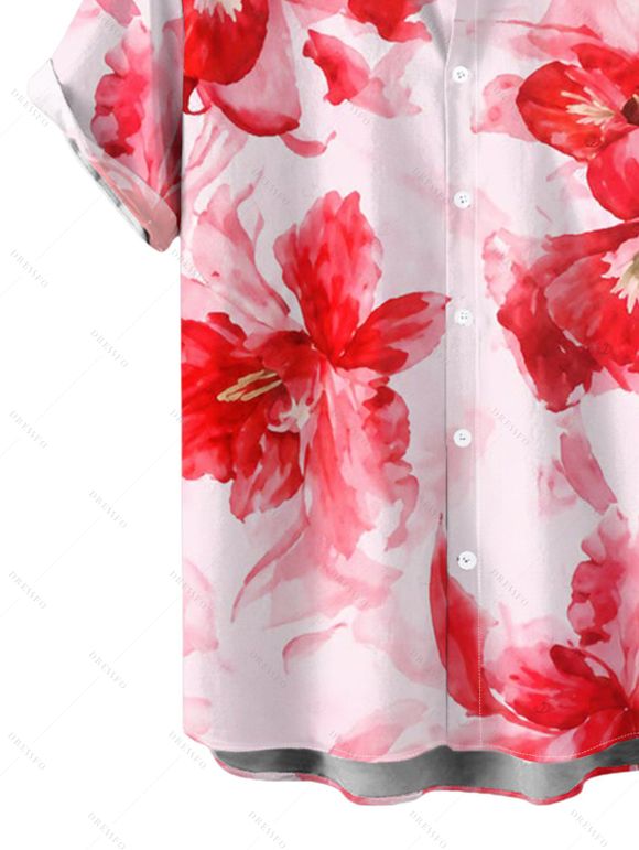 Men's Vacation Shirt Watercolor Tie Dye Rose Floral Print Button Up Shirt - Rose clair 5XL