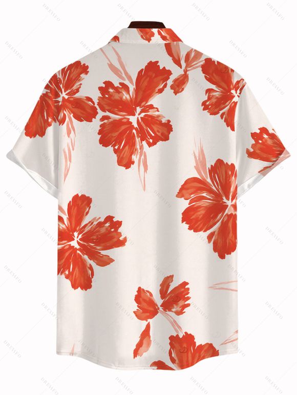 Men's Vacation Shirt Watercolor Floral Print Button Up Shirt - Orange Foncé 5XL