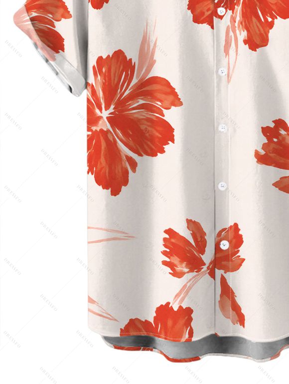 Men's Vacation Shirt Watercolor Floral Print Button Up Shirt - Orange Foncé 5XL