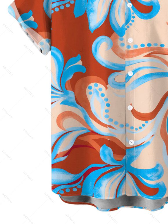 Men's Beach Vacation Shirt Colorblock Tropical Abstract Flower Print Button Up Shirt - Orange Foncé 5XL