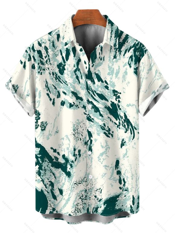 Vacation Couple Outfit Abstract Ink Painting Print Crisscross Mesh Spaghetti Strap Bodycon Mermaid Maxi Dress and Shirt Set - Vert profond S | US 4