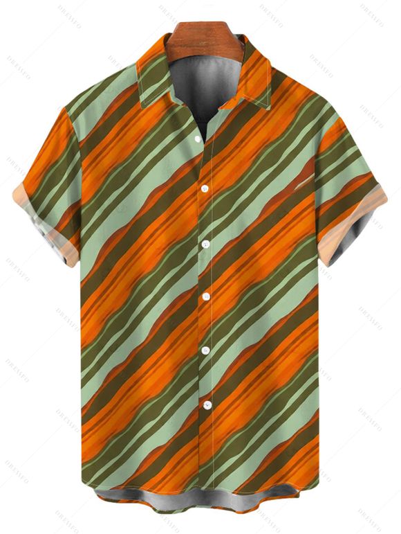 Vacation Vintage Couple Outfit Colorblock Bias Striped Print Spaghetti Strap Bodycon Maxi Dress and Shirt Set - multicolor A S | US 4