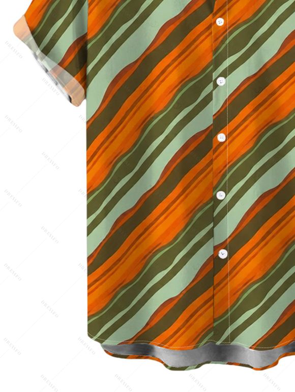 Vacation Vintage Couple Outfit Colorblock Bias Striped Print Spaghetti Strap Bodycon Maxi Dress and Shirt Set - multicolor A S | US 4