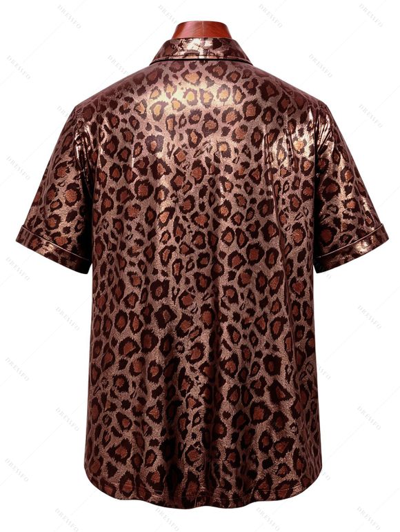 Men's Vintage Vacation Shirt Leopard Print Button Up Shirt - Rouge Vineux 2XL