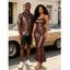 Vintage Vacation Couple Outfit Leopard Print Spaghetti Strap Maxi Bodydon Dress and Shirt Set - Rouge Vineux S | US 4