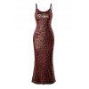 Vintage Vacation Dress Leopard Print Spaghetti Strap Maxi Bodydon Dress - Rouge Vineux XL | US 12