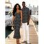 Vintage Couple Outfit Monochrome Wave Striped Print Spaghetti Strap Bodycon Maxi Dress and Shirt Textured Set - Noir S | US 4