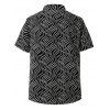Men's Vintage Shirt Monochrome Wave Striped Print Button Up Textured Shirt - Noir M