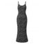 Vintage Dress Monochrome Wave Striped Print Spaghetti Strap Bodycon Maxi Textured Dress - Noir M | US 6