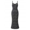 Vintage Dress Monochrome Wave Striped Print Spaghetti Strap Bodycon Maxi Textured Dress - Noir XXL | US 14